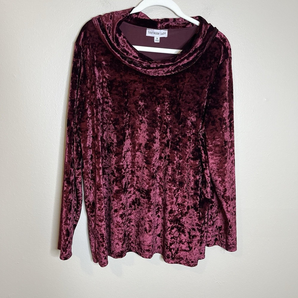 Women Top 1x Burgundy Red Crushed Velvet Dark Romantic Whimsigoth Christmas Goth - Picture 2 of 6